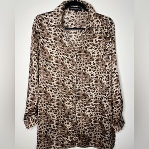 Simons Icone Leopard animal print satin shirt